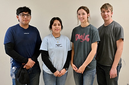 Afternoon welding: Alvaro Castro Sical (STC), Alexandra Castanon (STC), Zoee Tauber (Grinnell), and Caleb Ragsdale (STC). Not pictured: Wesley Hanus and Elizabeth Lass (WM).